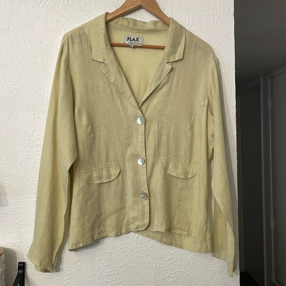 Flax Light Yellow Linen Blazer Size Medium